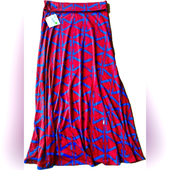 LuLaRoe Stylish Red and Blue Geometric Maxi Skirt - Picture 1 of 2